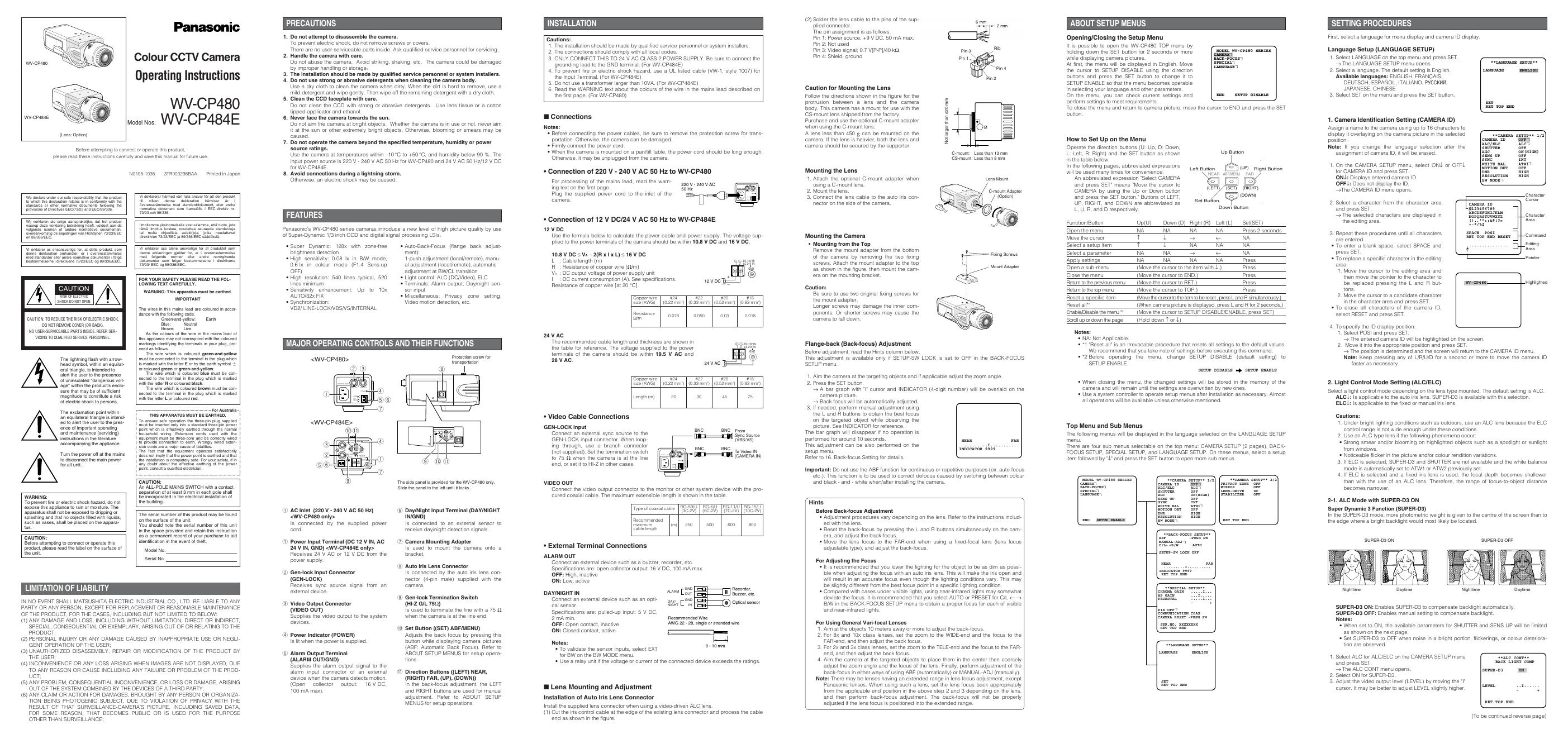 Panasonic WV-CP480   WV-CP484E 说明书