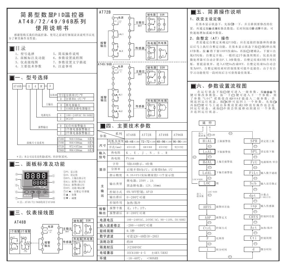 简易型数显PID温控器 AT48/72/49/96B系列 使用说明书