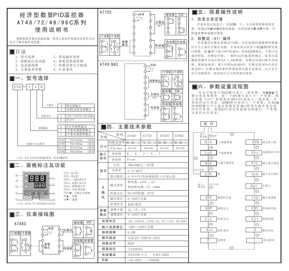 AT48/72/49/96C系列 经济型数显PID温控器 使用说明书