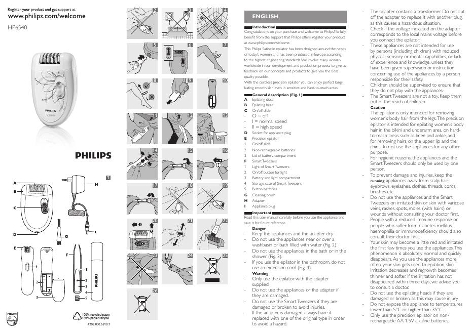 飞利浦 HP6540 脱毛器 使用说明书