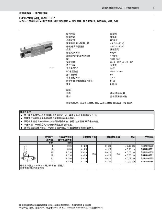 E/P压力调节阀 ED07 说明书
