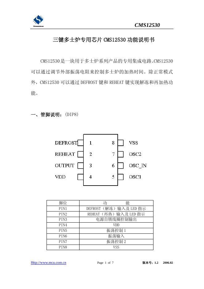 cmsemicon 三键多士炉专用<em>芯片</em> CMS12530 功能说明书 海报