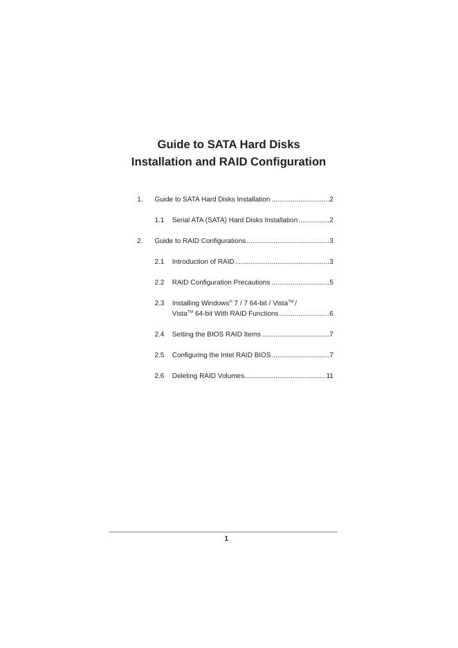 华擎 Guide to SATA Hard Disks Installation and RAID Conﬁ guration 说明书