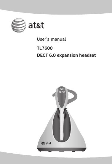 at&t TL7600 DECT 6.0 expansion headset 说明书
