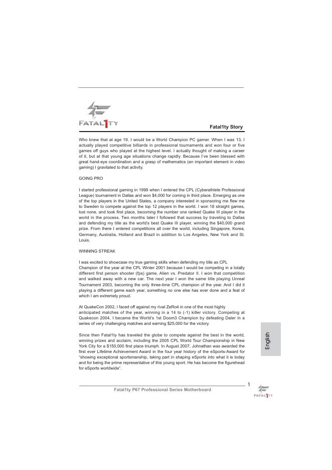 Fatal1ty P67 Professional Series Motherboard 说明书