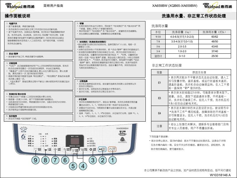 惠而浦 XA659BW洗衣机 说明书
