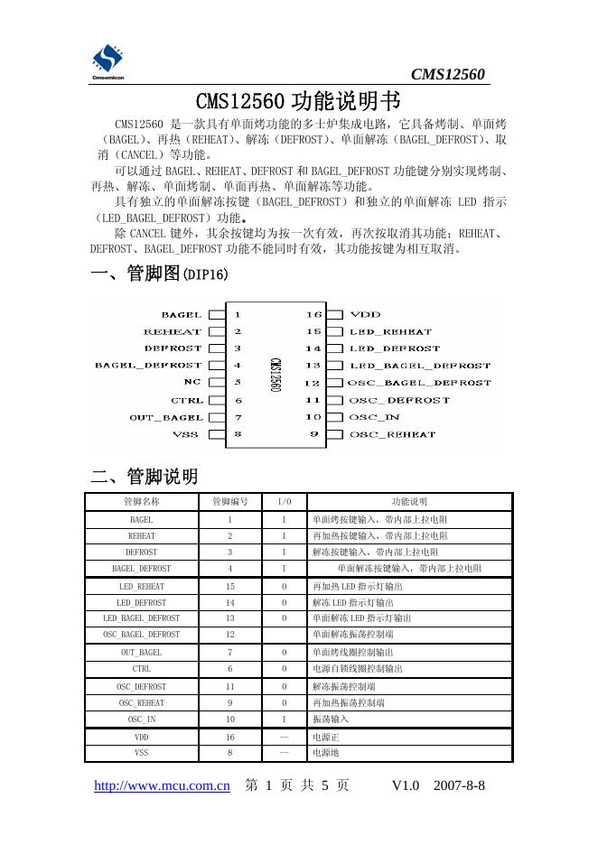 CMS12560 功能说明书