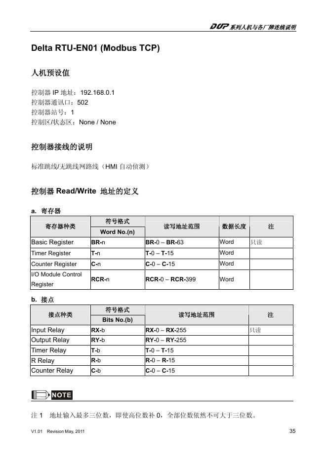 Delta RTU EN01 (Modbus TCP) 说明书