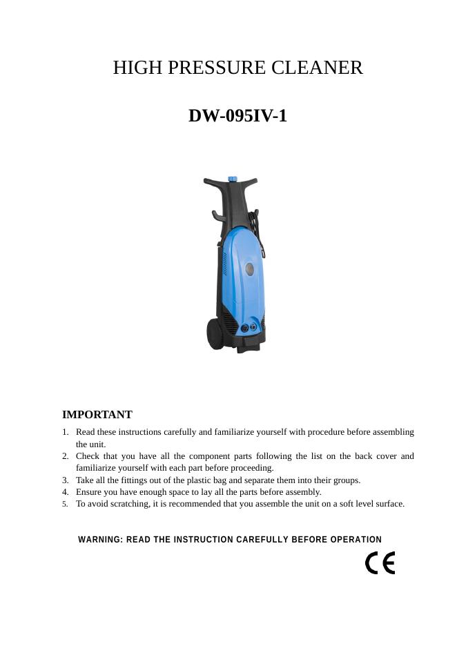 DW-0951V-1 HIGH PRESSURE CLEANER 说明书