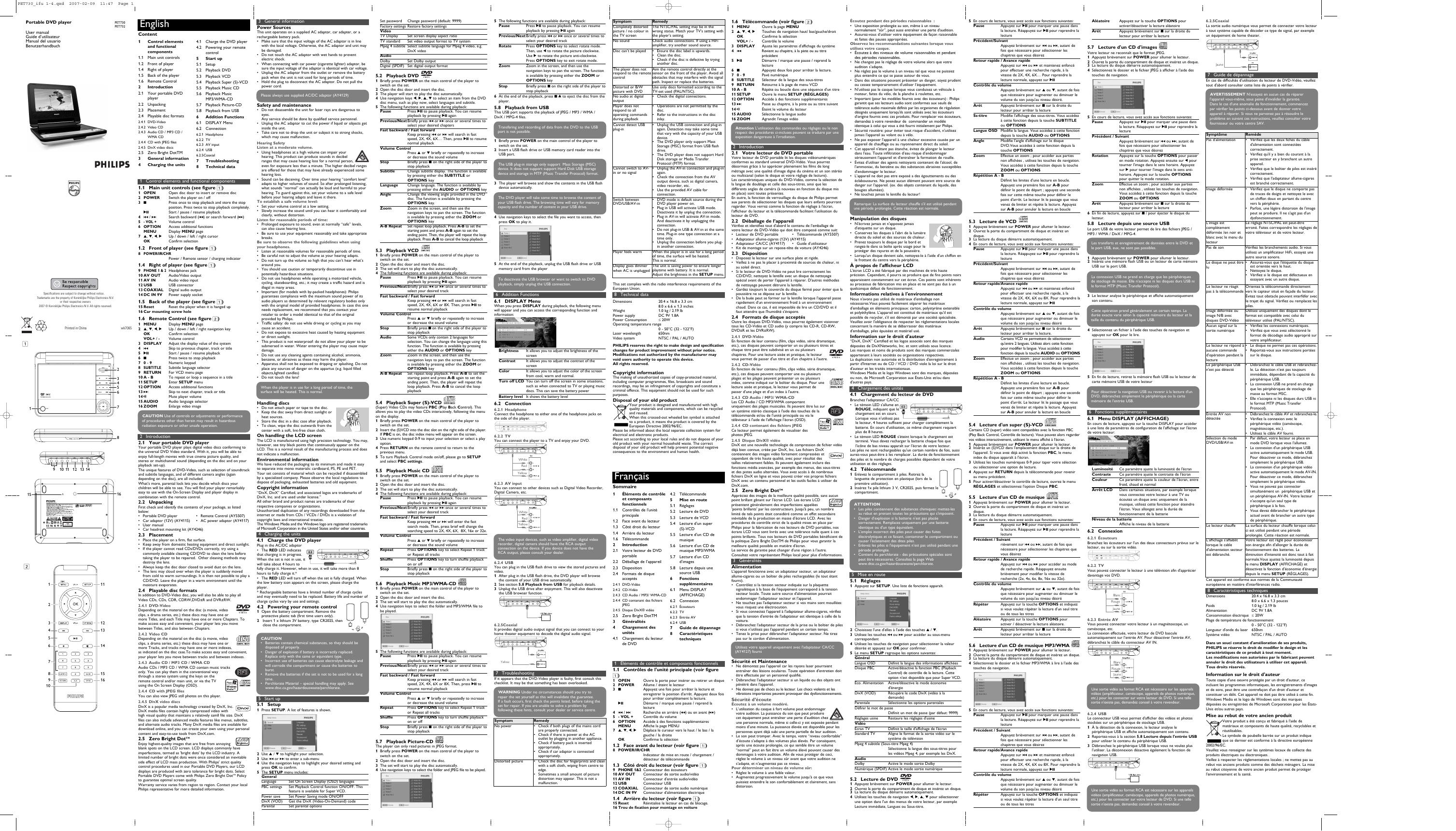 PHILIPS PET730 PET732 说明书