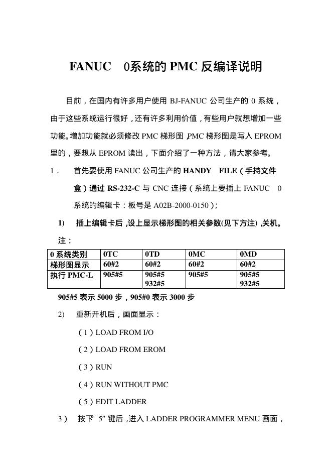 FANUC 0系统 PMC 反编译说明书