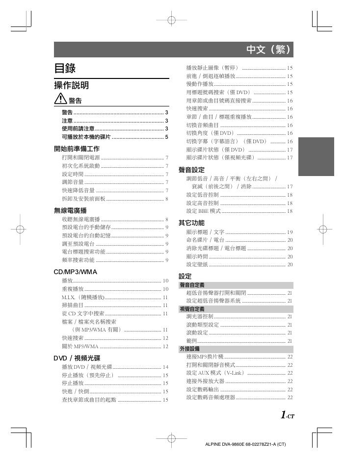 Alpine DVA-9860E 播放機 说明书