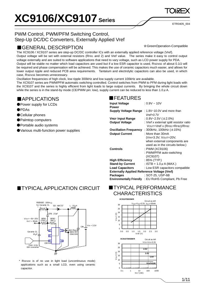 TROEX XC9106/XC9107 Series Step-Up DC/DC Converters 说明书