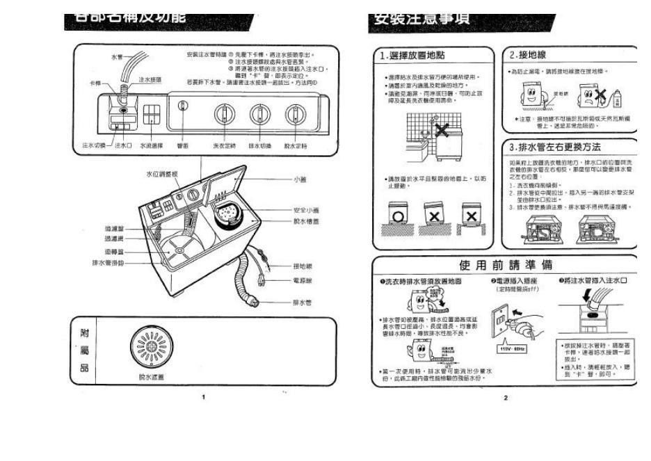 声宝 ES-821T 双槽洗衣机 使用说明书
