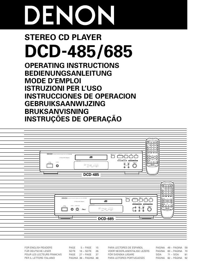 DENON DCD-485/685 CD播放机 使用说明书