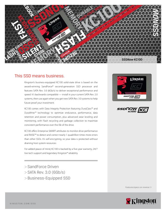 金士顿 SSDNOW KC100 说明书