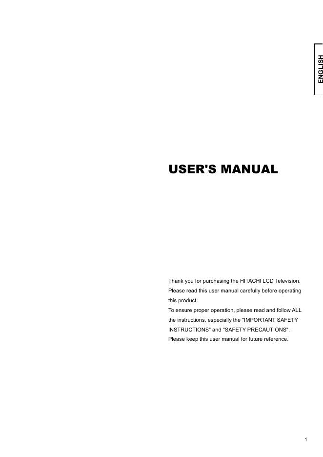 日立 32LD9000TA2型等离子电视机 使用说明书