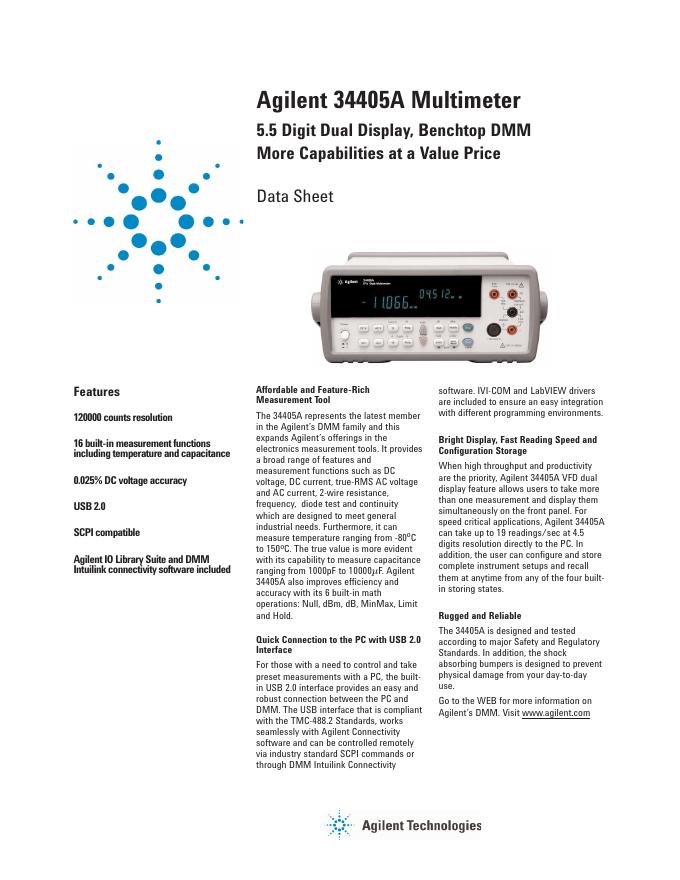 Agilent 34405A Multimeter 说明书