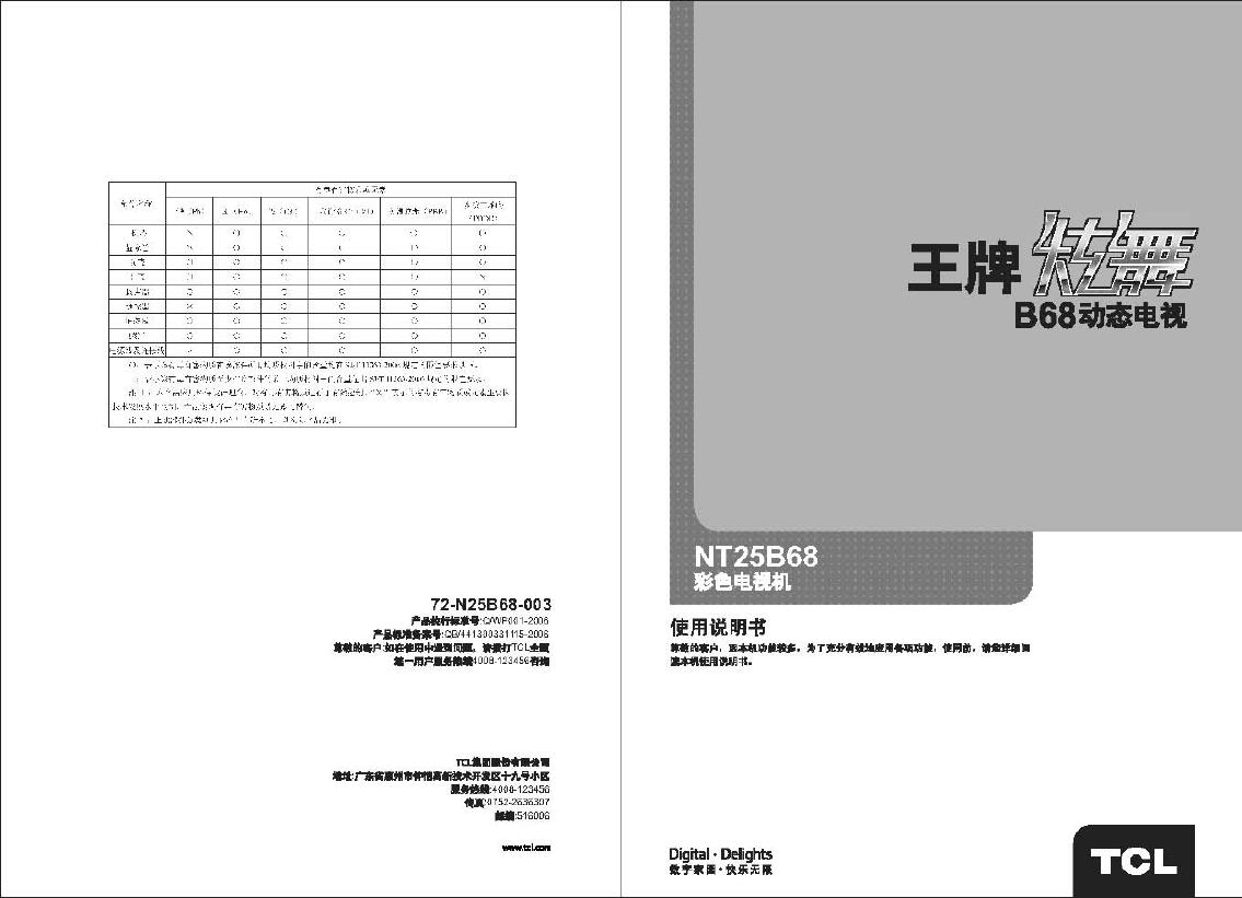 TCL王牌 NT25B68彩电 使用说明书