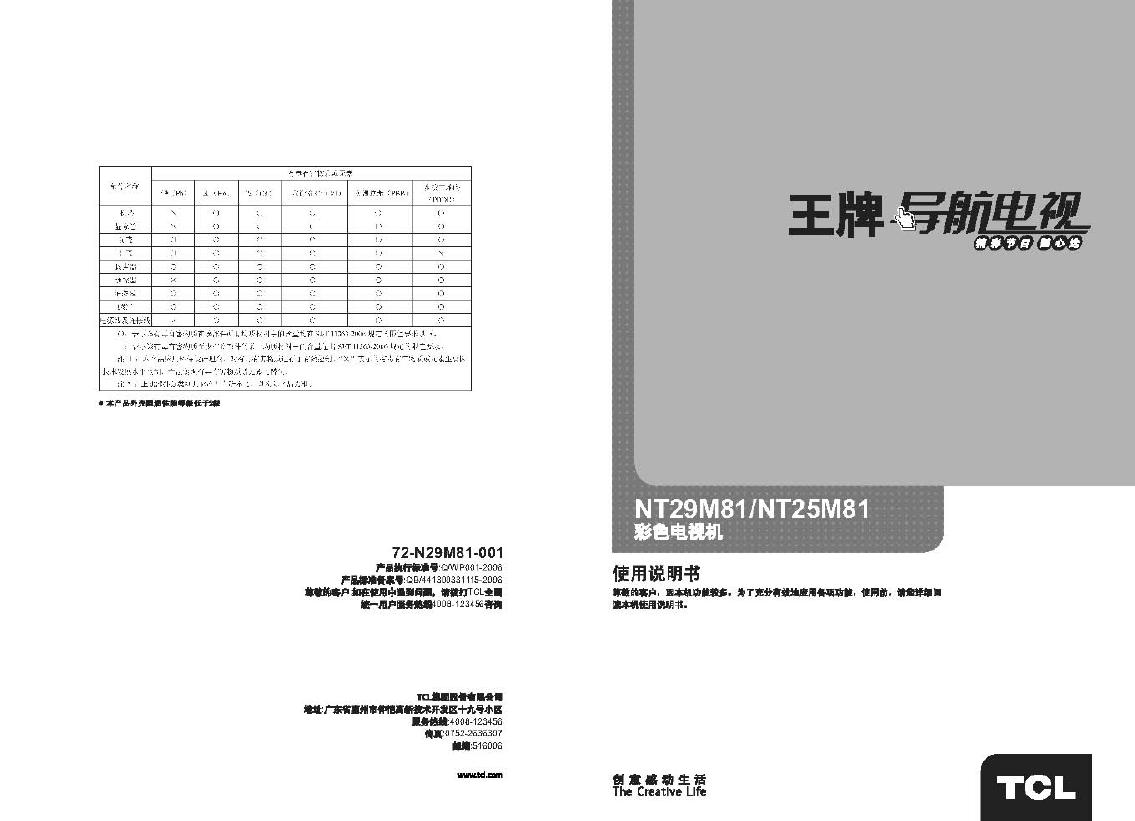 TCL 王牌彩色电视机NT29M81/NT25M81 使用说明书