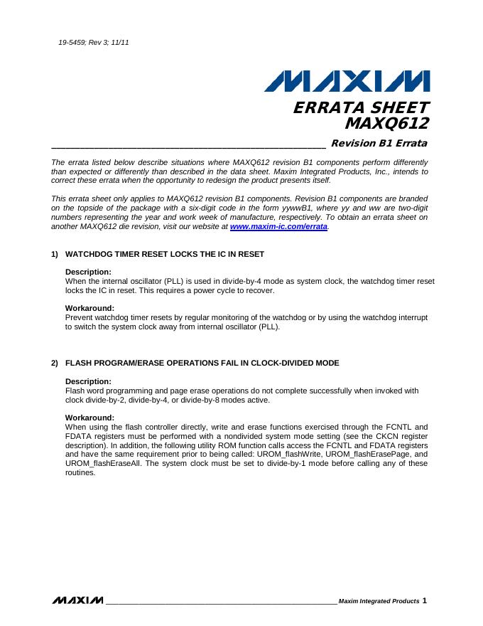 MAXIM MAXQ612 说明书