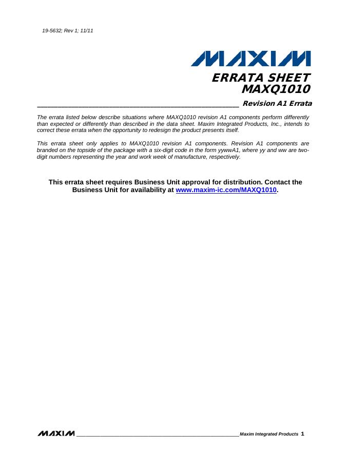 MAXIM MAXQ1010 说明书