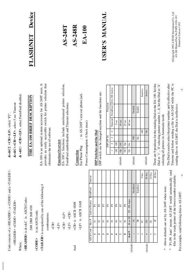 ATEN AS-248T/248R EA-100 说明书