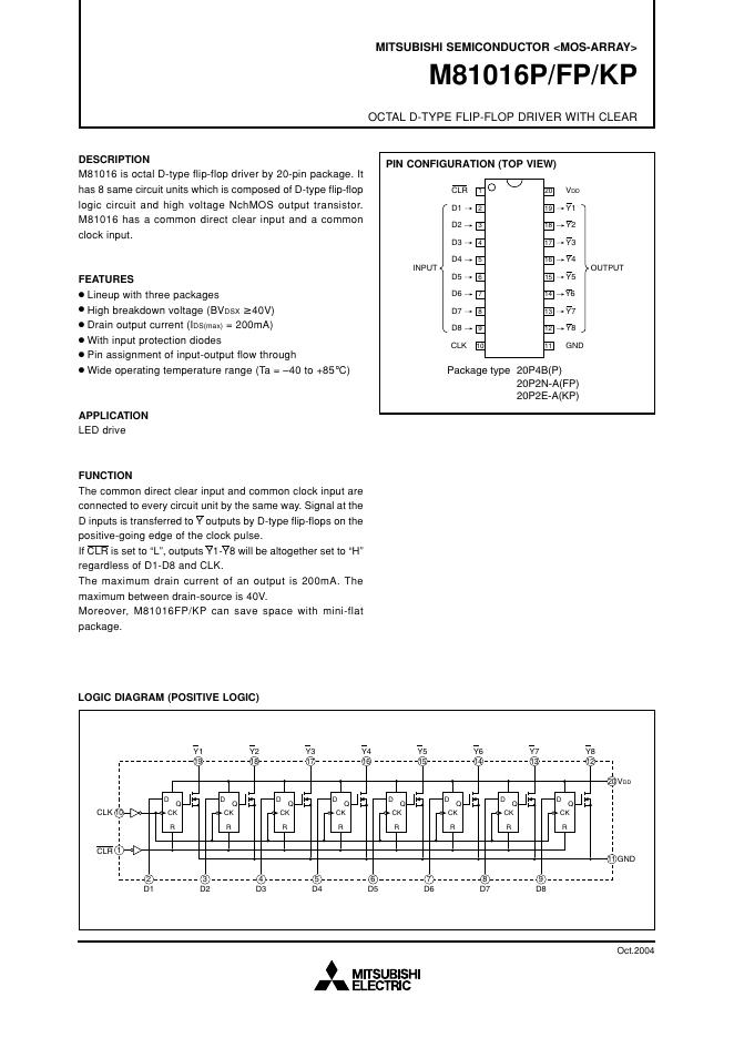 MITSUBISHI SEMICONDUCTOR M81016P/FP/KP 说明书
