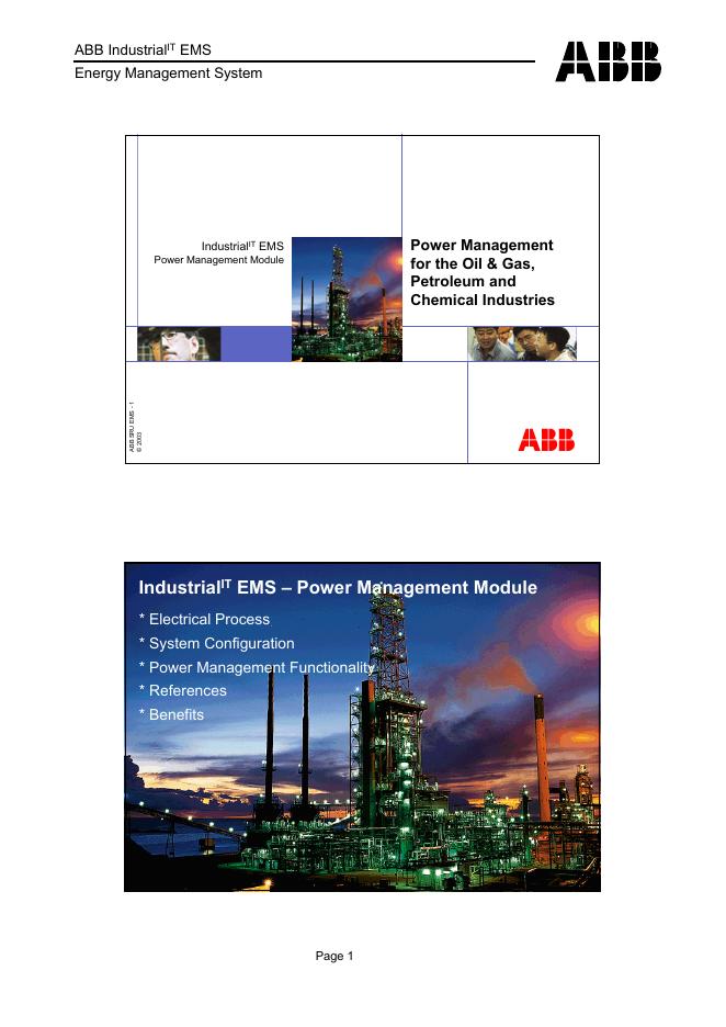 ABB Power Management for the Oil&Gas,Petroleum and Chemical Industries 说明书