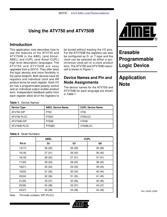 ATMEL Using the ATV750 and ATV750B 说明书