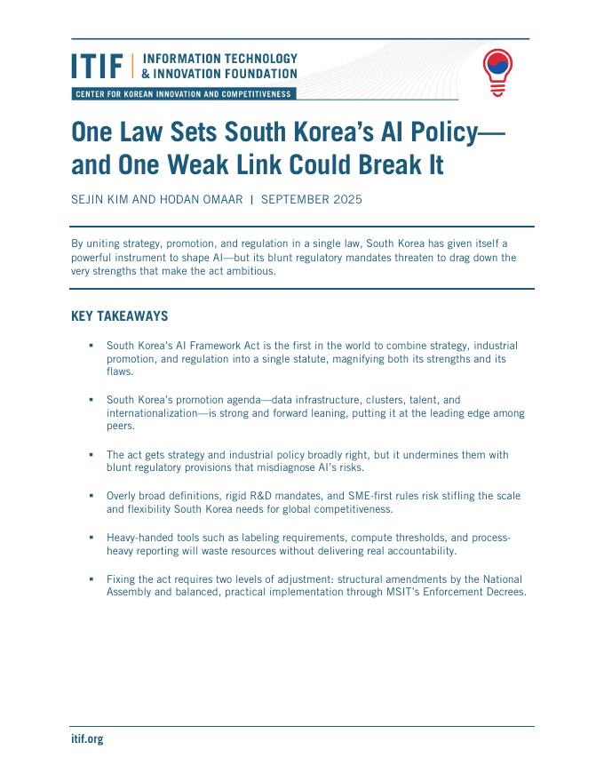 ITIF：2025年一项法律确定了韩国的AI政策-一个薄弱环节可能会打破它（英文版）