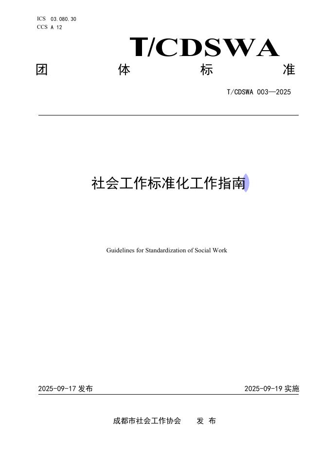 T/CDSWA 003-2025 社会工作标准化工作指南