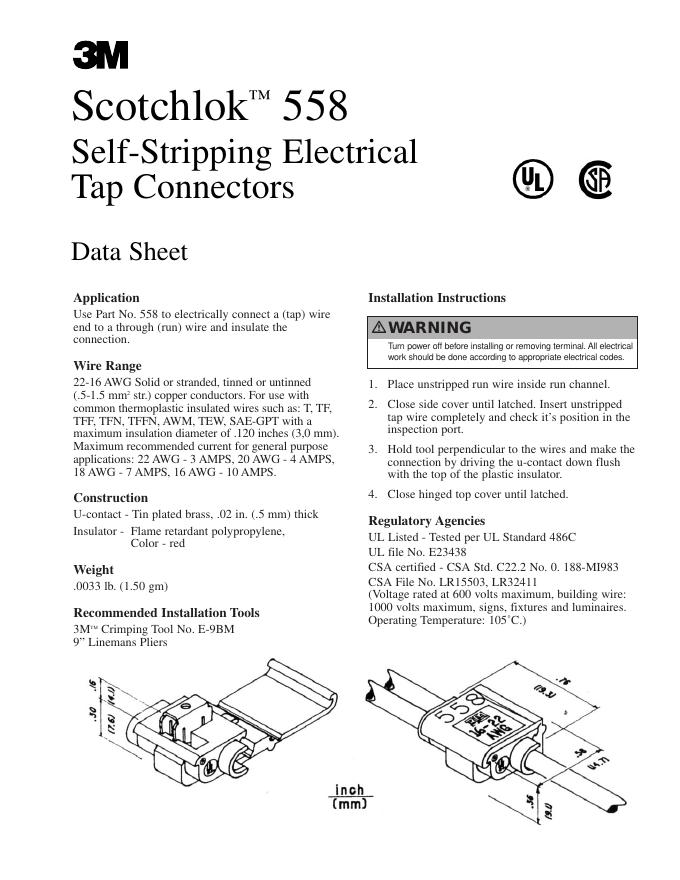 3M Scotchlok 558 Self-Stripping Electrical Tap Connectors 说明书