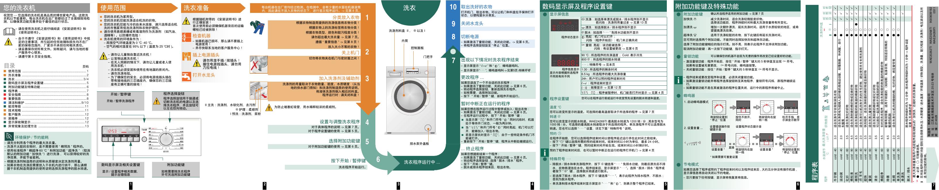 BOSCH XQG65-20262(WAE20262TI)、XQG65-20268(WAE20268TI)、XQG65-24269(WAE24269TI)洗衣机 使用说明书