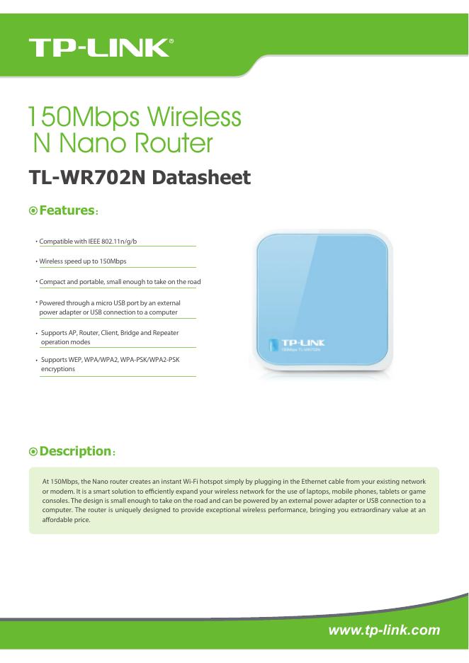 TP-LINK TL-WR702N 使用说明书