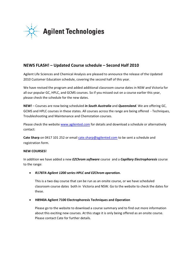 Agilent Australia 2nd Half 2010 Education 说明书 Brochure