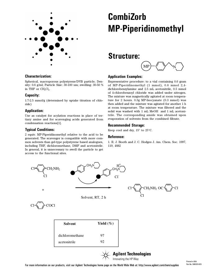 Agilent CombiZorb MP-Piperidinomethyl 说明书