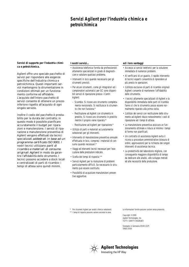 Agilent Servizi Agilent per l’industria chimica e petrolchimica 说明书