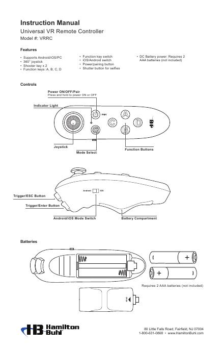汉密尔顿布尔 Universal <em>VR</em>遥控器模型VRRC说明书 海报