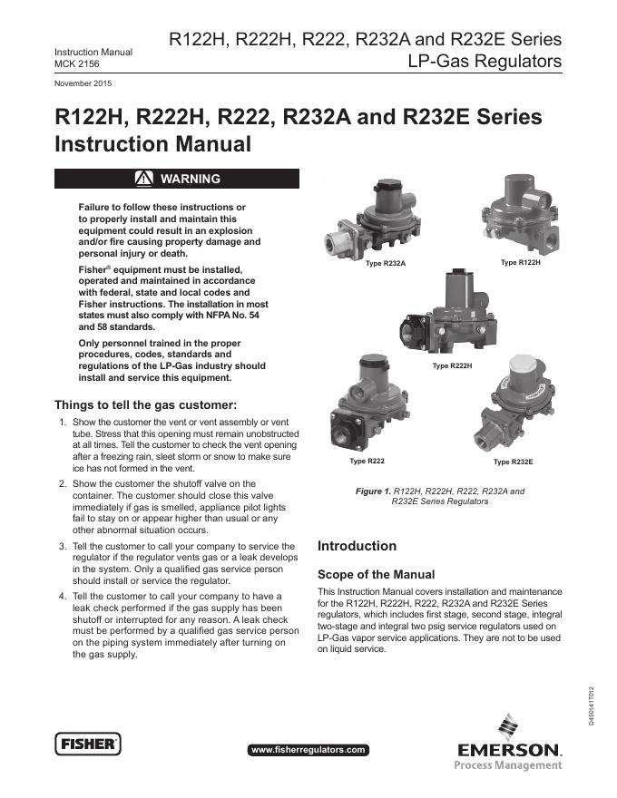 R122H, R222H, R222, R232A和R232E系列LP-气体调节器说明书