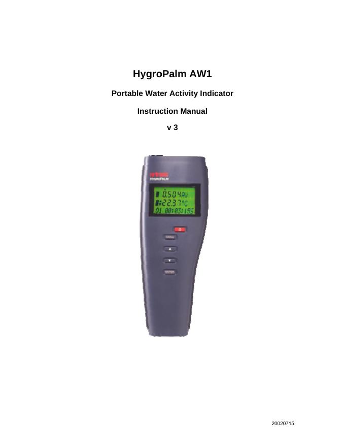 HygroPalm AW1便携式水活度指示器说明书