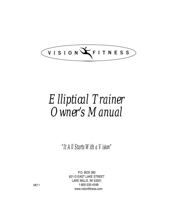 Vision Fitness Elliptical Trainer使用说明书