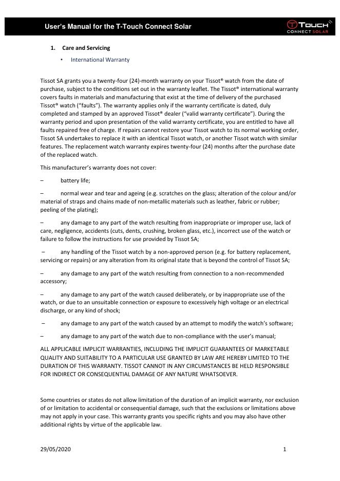 T-Touch Connect Solar手表使用说明书