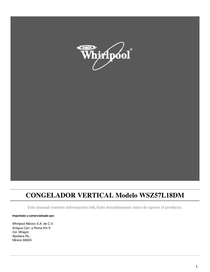 Whirlpool 立式冰柜说明书