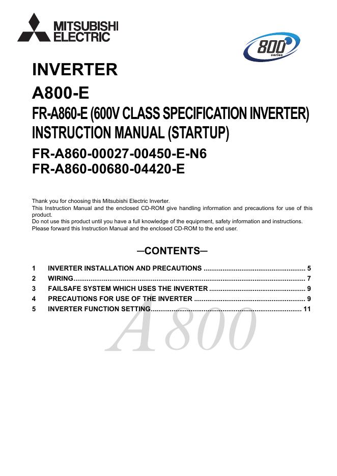 FR-A860-E 交流变频器使用说明书
