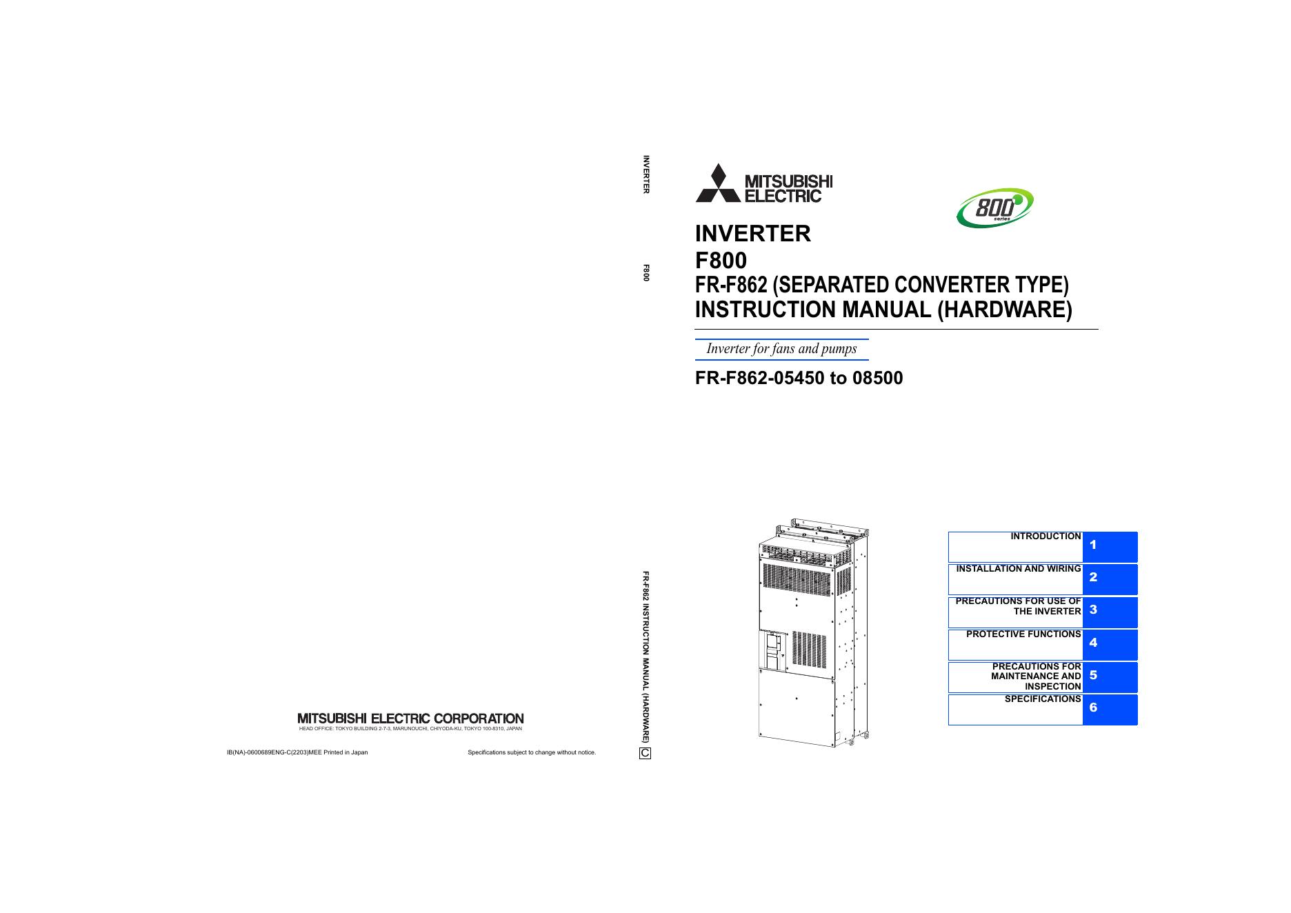 三菱电机FR-F862变频器硬件部分使用说明书