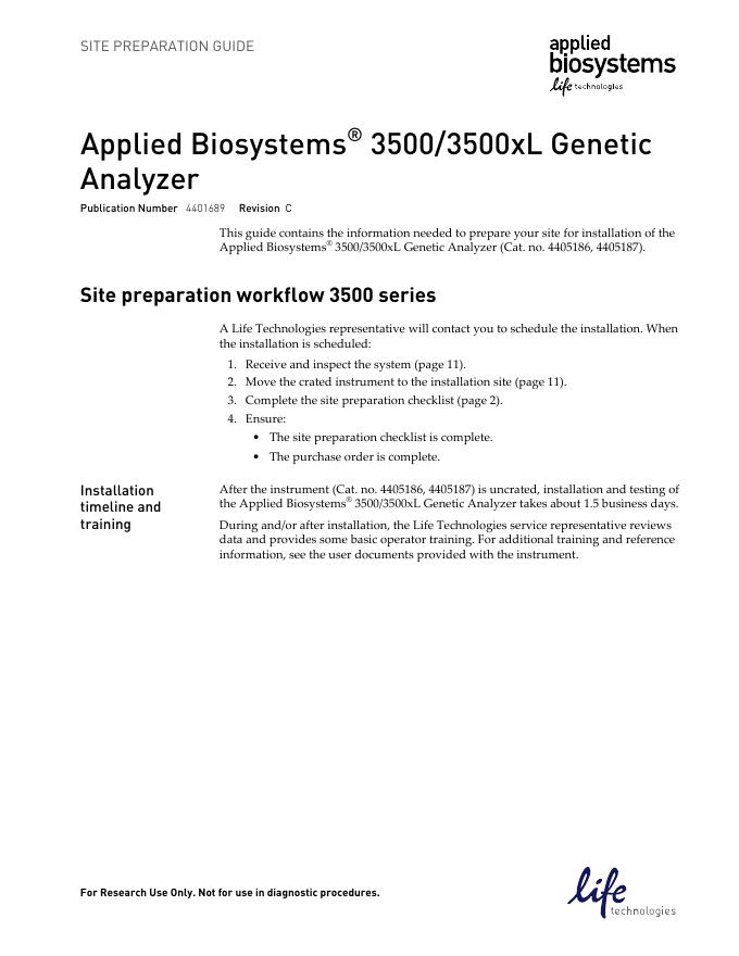 Applied Biosystems® 3500/3500xL Genetic Analyzer安装说明书
