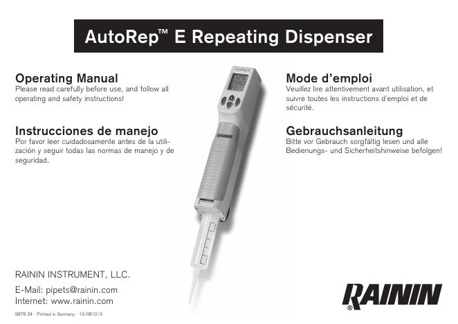 Rainin AutoRep E重复分发器使用说明书