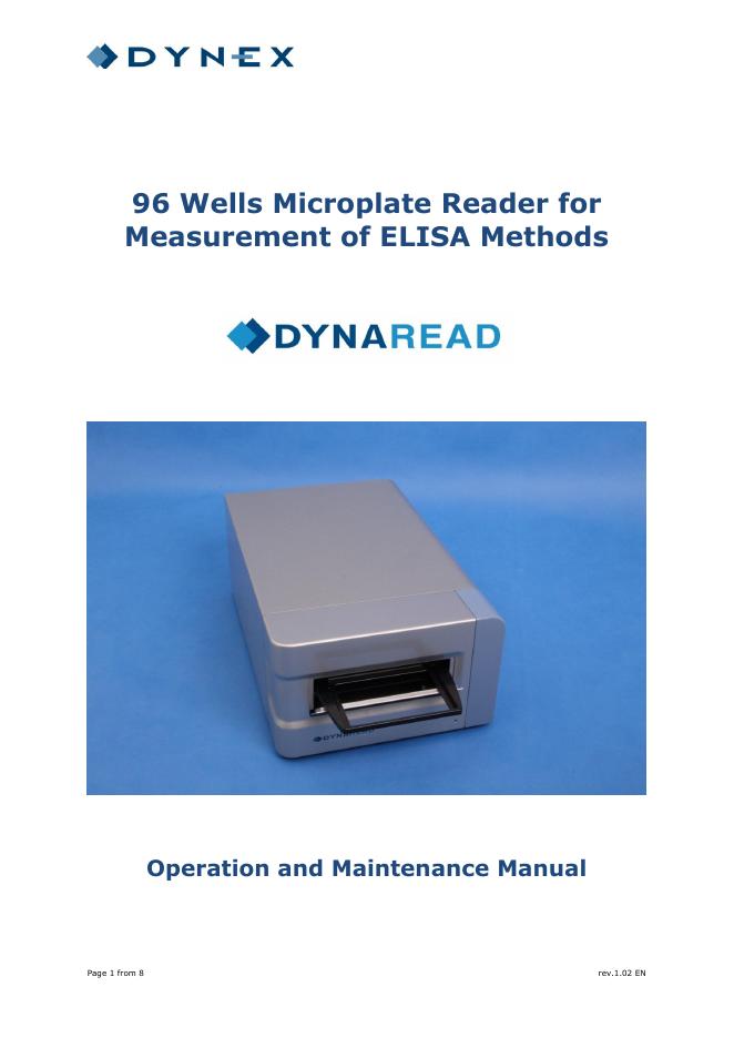 DYNEX TECHNOLOGIES 96 Wells Microplate Reader for Measurement of ELISA Methods说明书