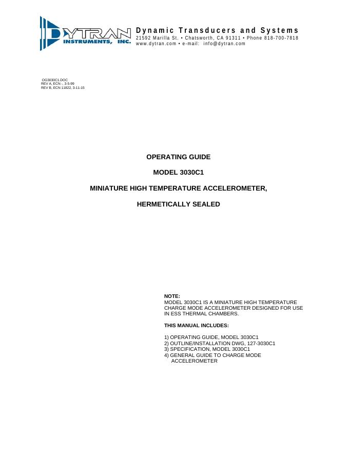 3030C1型号微型高温加速度计使用说明书